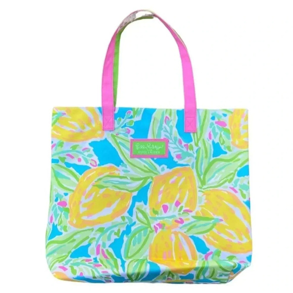 Lilly Pulitzer For Estee Lauder Lemon Print Tote Bag Floral Yellow Green Blue - Picture 1 of 8
